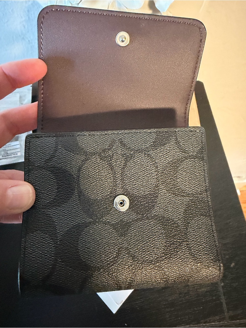 NWT Coach Black Signature Trifold Wallet with Silver Logo - Picture 9 of 12